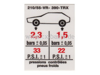 Aufkleber Reifendruck TRX 210/55VR390